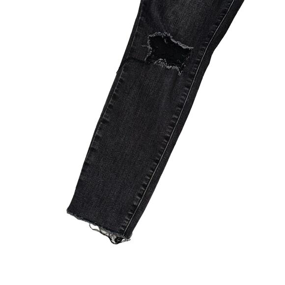 Pacsun Distressed Black Wash High Rise‎ Skinny Jeans Ripped Knee Raw Hem - Picture 2 of 11